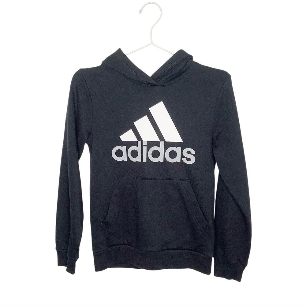 Adidas Black White Gray Logo Slim Fit Hoodie Medium